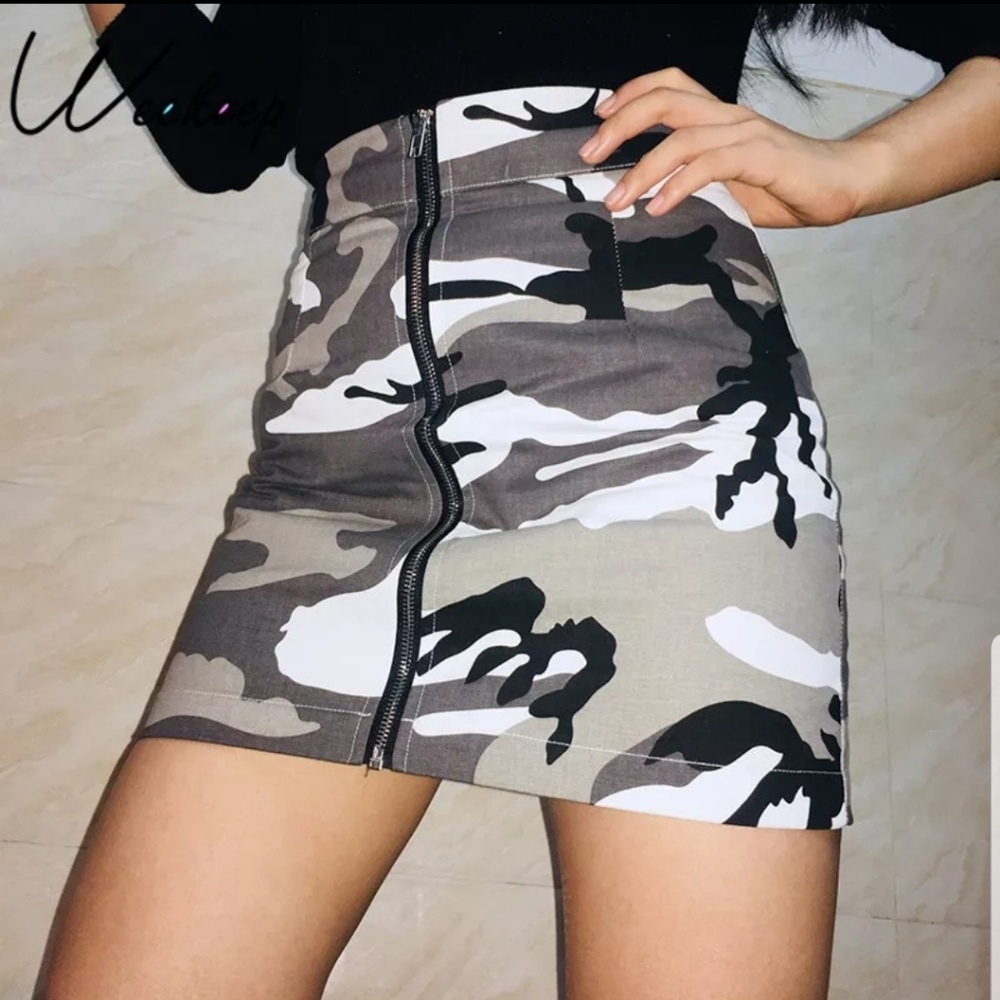 New Grey Camo Full Zip Skirt